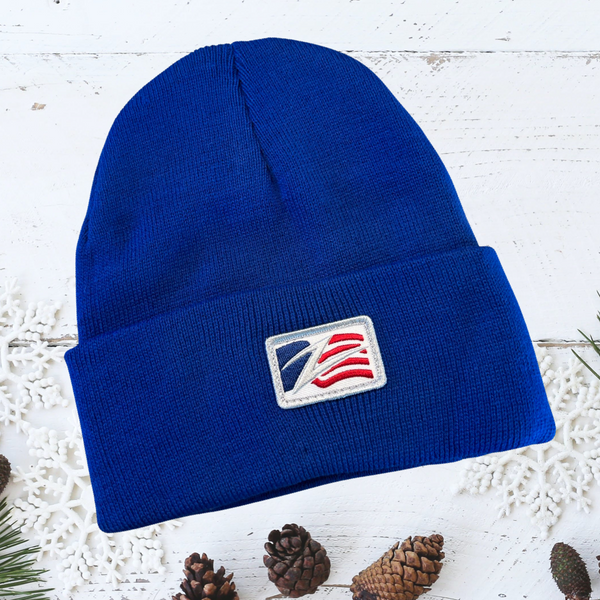 Cold Weather Cuffed Beanie (Blue) Embroidered Patch