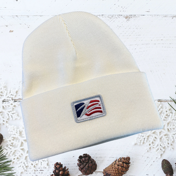 Cold Weather Cuffed Beanie (White) Embroidered Patch