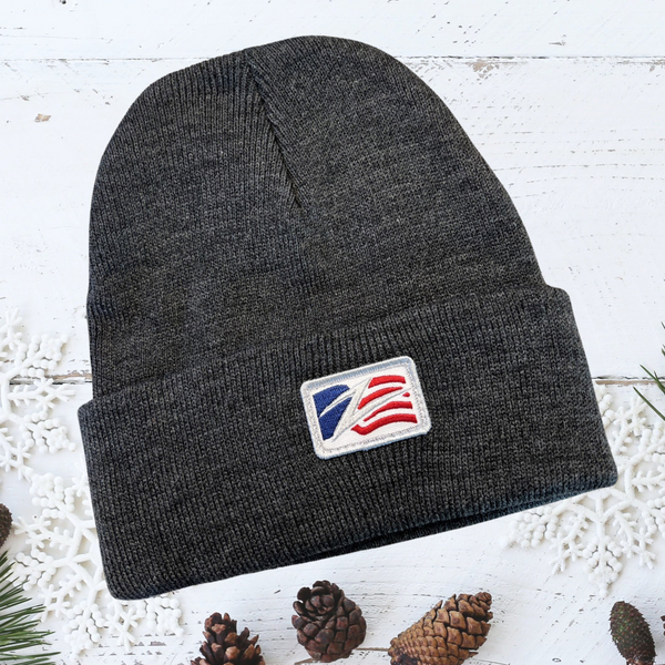 Cold Weather Cuffed Beanie Dark Grey Embroidered Patch
